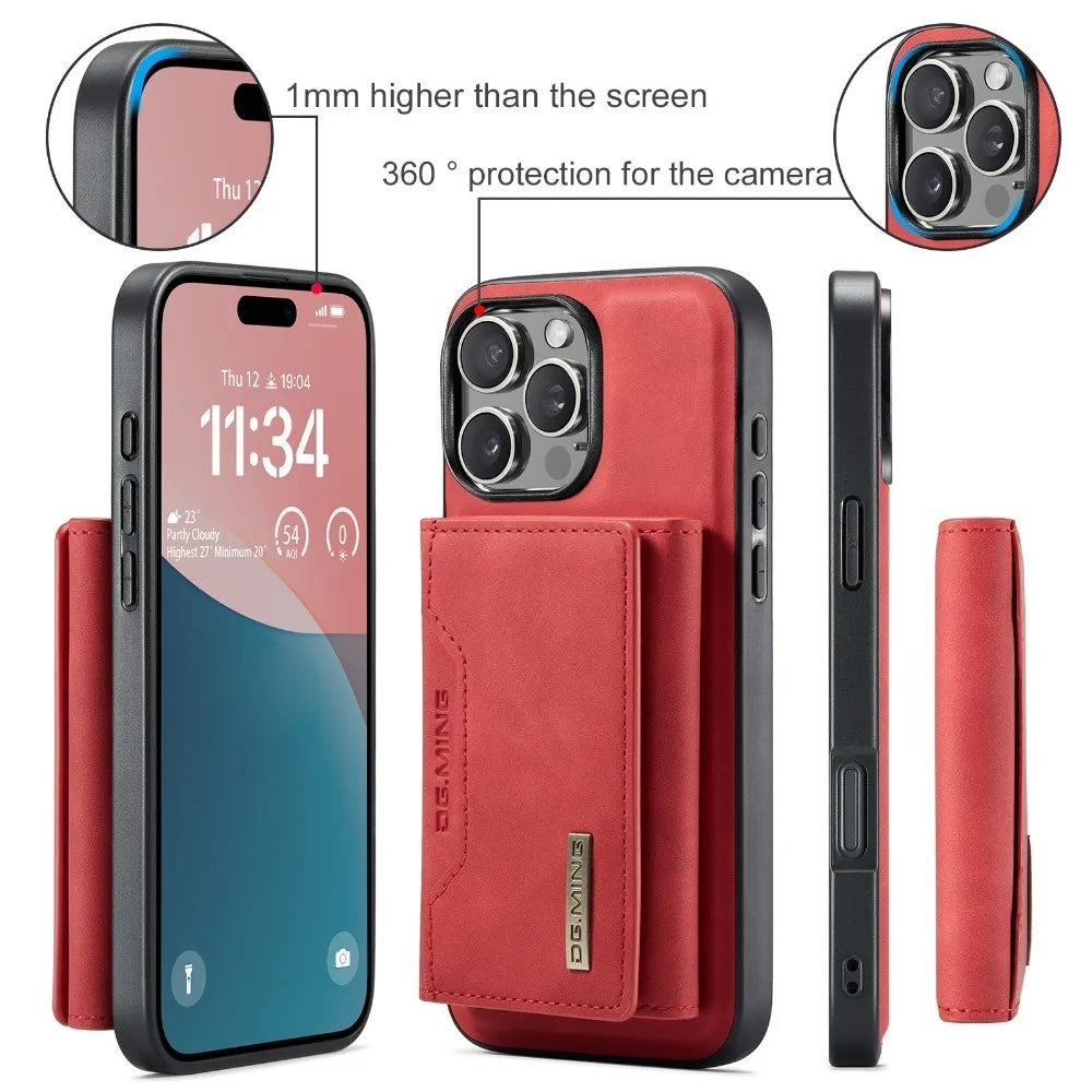 Premium Leder Magnetische Geldbörse mit Kartenhalter iPhone Hülle | MagSafe Case für Apple iPhone 16/15/14/13/12 Pro Max, Plus, Mini - Rundumschutz Cover mit Kameralinsenschutz | Panzertasche Handyhülle | Wallet Schutzhülle