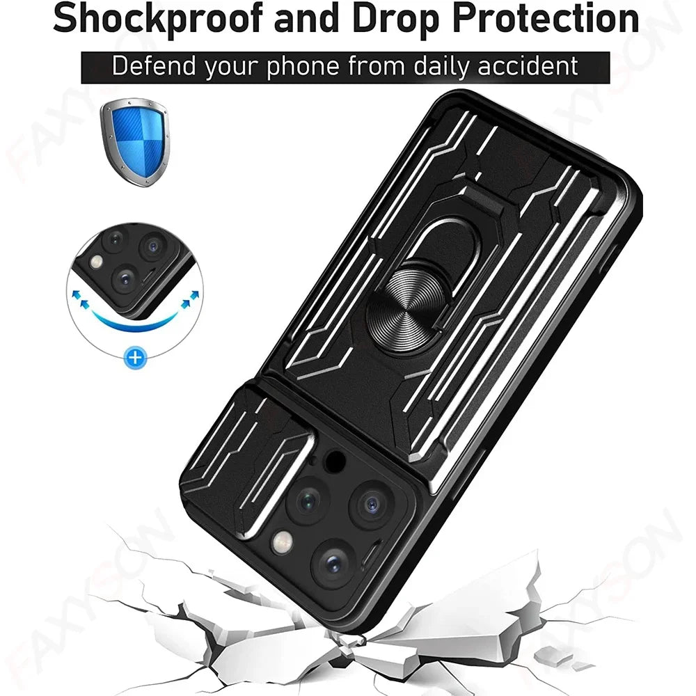 Hochwertiges Flüssige Silikon-Kartenhalterung Ring Magnetständer iPhone Hülle | MagSafe Case mit Rundumschutz und Kameralinsenschutzabdeckung für Apple iPhone 16/15/14/13/12 Pro Max Plus Mini Cover | Panzertasche Handyhülle | Premium Wallet Schutzhülle