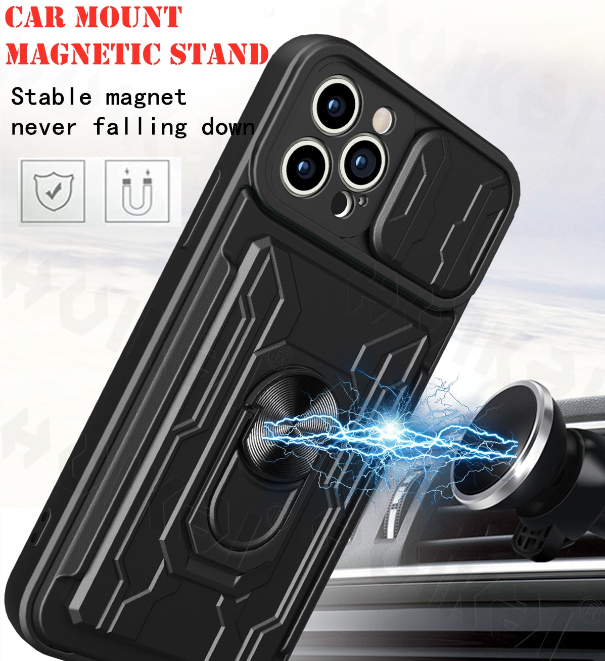 Hochwertiges Flüssige Silikon-Kartenhalterung Ring Magnetständer iPhone Hülle | MagSafe Case mit Rundumschutz und Kameralinsenschutzabdeckung für Apple iPhone 16/15/14/13/12 Pro Max Plus Mini Cover | Panzertasche Handyhülle | Premium Wallet Schutzhülle