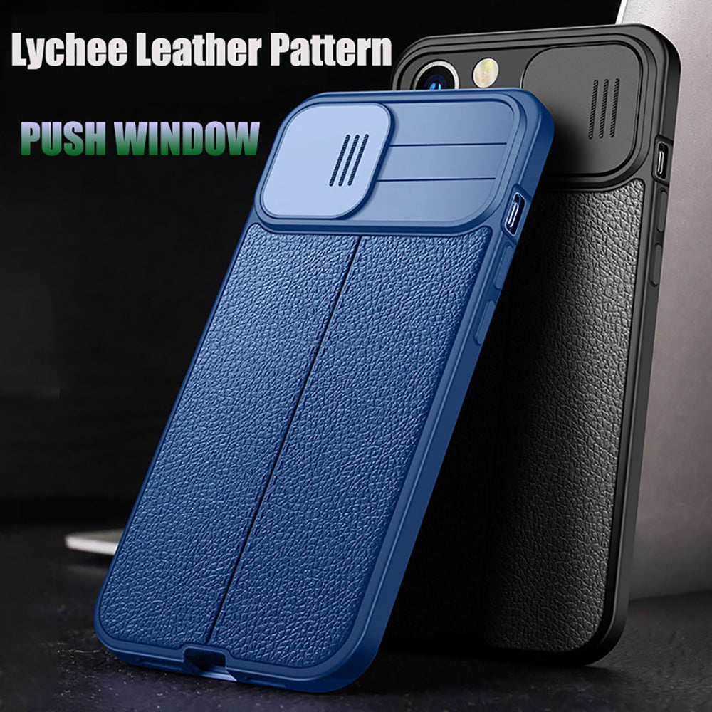 Hochwertiges Kamera Slider Objektiv mit luxuriöser Leder Textur iPhone Hülle | MagSafe Case mit Rundumschutz und Kameralinsenschutzabdeckung für Apple iPhone 17/17 Air, 16/16e, 15, 14, 13 Pro Max Plus Cover | Panzertasche Handyhülle | Premium Schutzhülle