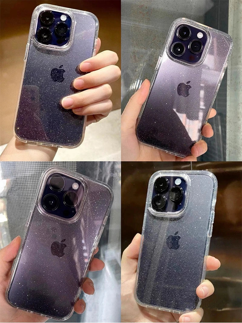 Luxus Bling Glitzer Transparente Stoßfeste Hülle für Apple iPhone 16/15/14/13/12 Pro Max Plus Mini | Stilvoll & Schützend