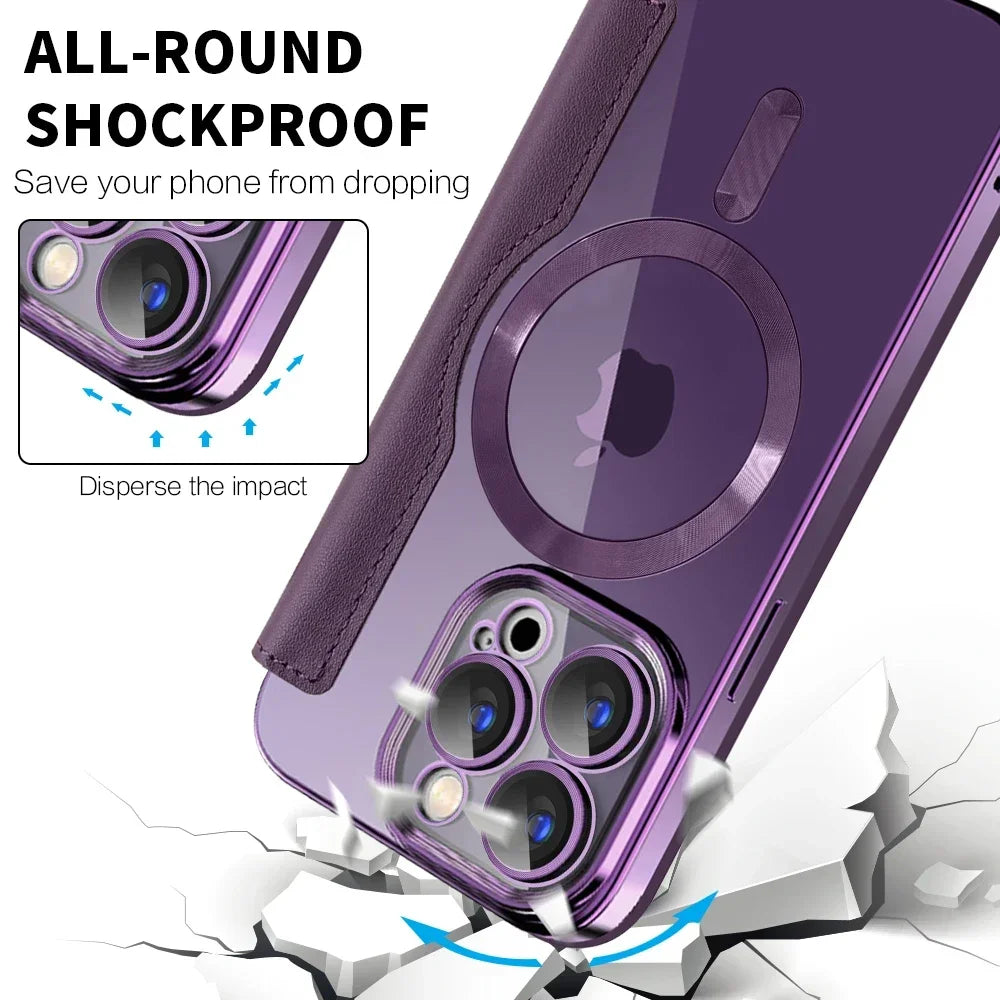 Premium Flip-Lederhülle mit Kartensteckplatz und Kartenhalter Geldbörse, Magnetische & Stoßfeste iPhone Hülle | Flip-Cover Stand Case für Apple iPhone 16/15/14/13/12 Pro Max Plus Mini Cover - Vielseitige Schutzhülle
