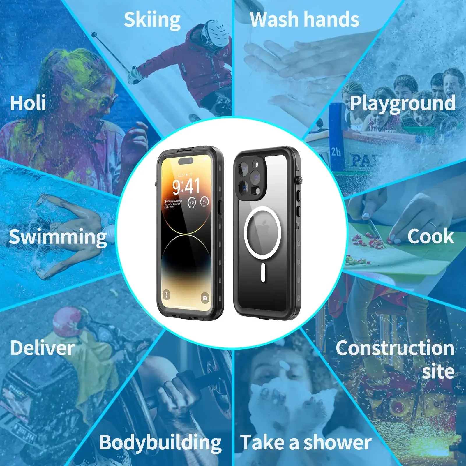 Premium IP68 Wasserdichte Magnet-Hülle mit MagSafe für Apple iPhone 16/16e, 15, 14, 13, 12 Pro Max, Pro, Plus & Mini: 360° Vollschutz Case, Militärpanzer-Design | Staubdicht, Stoßfest Cover mit Kameraschutz | Ideal für Tauchen und Schwimmen