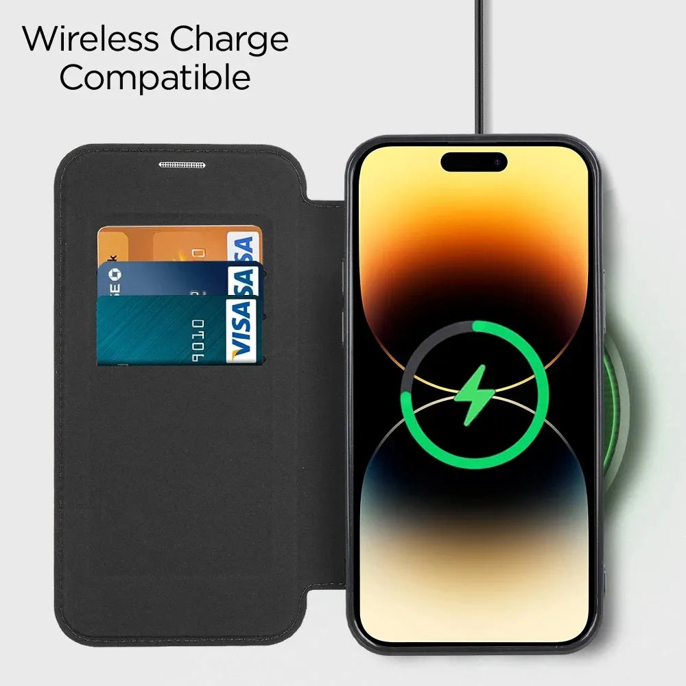Premium Flip-Lederhülle mit Kartensteckplatz und Kartenhalter Geldbörse, Magnetische & Stoßfeste iPhone Hülle | Flip-Cover Stand Case für Apple iPhone 16/15/14/13/12 Pro Max Plus Mini Cover - Vielseitige Schutzhülle