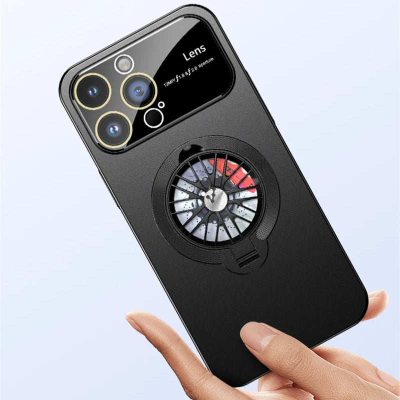 Premium iPhone Hülle mit 360 Grad Rotierender Gyro-Standfunktion und Faltbarem Halter | MagSafe Case mit Rundumschutz und Kameralinsenschutz für iPhone 16/15/14/13/12 Pro Max, Plus, Mini Cover | Panzertasche und Stoßsgenabdeckung | Hochwertige Schutzhülle