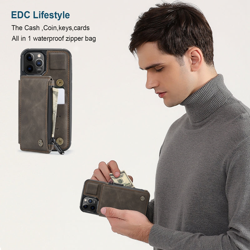 Hochwertige Leder-Brieftasche mit Kartenfach, Portmonee und Ständer iPhone-Hülle | MagSafe Case, Rundumschutz, Kameralinsenschutzabdeckung für Apple iPhone 16/15/14/13/12 Pro Max Plus Mini Cover | Panzertasche Handyhülle | Wallet & Geldbörse Schutzhülle