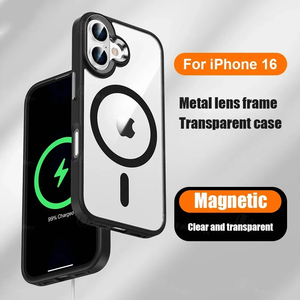 Premium iPhone Hülle Klar HD | Magnetische MagSafe & Kabelloses Laden | Stoßfeste Transparente Hybrid Rüstung mit Kameraobjektiv-Schutz für Apple iPhone 16/16e, 15, 14, 13, 12 Pro Max, Pro, Plus & Mini