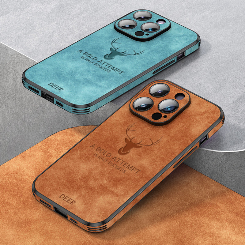 Luxus Stoßstange mit Hirsch-Design und motivierendem Spruch auf Leinwand iPhone-Hülle | MagSafe Case mit Kameraschutzabdeckung | Cover für Apple iPhone 17/17 Air, 16/16e, 15, 14, 13 Pro Max Plus | Panzertasche Hochwertige Handyhülle