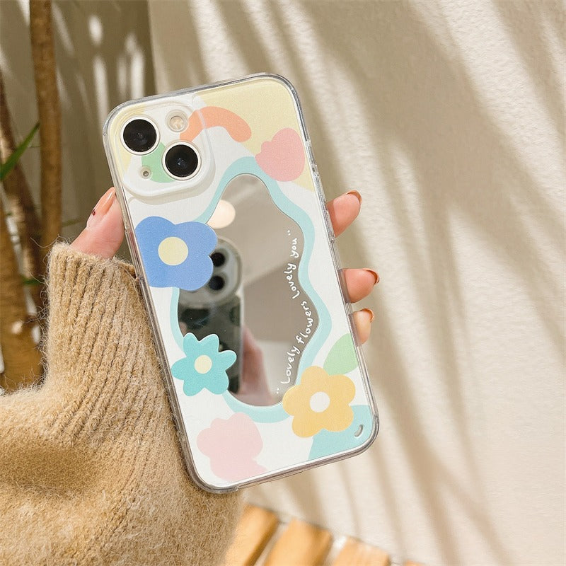 Premium süße Liebe-Herz-Blumen-Spiegel-Design iPhone-Hülle | MagSafe-Case mit Rundumschutz & Kameralinsenschutz für Apple iPhone 16/16e, 15, 14, 13, 12 Pro Max, Pro, Plus & Mini Cover | Panzertasche & Stoßstangenabdeckung | Hochwertige Handyhülle