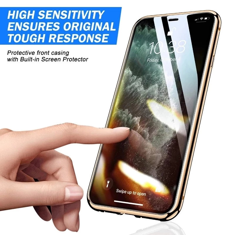 Hochwertige iPhone Hülle: Metallrahmen und doppelseitigem Glas | MagSafe-kompatible, Magnetische Adsorption, 360° Vollschutz Case | Stoßfest Glasobjektiv-Kameraschutz Panzer-Schutzhülle | Apple iPhone 16/16e, 15, 14, 13, 12 Pro Max, Pro, Plus & Mini Cover