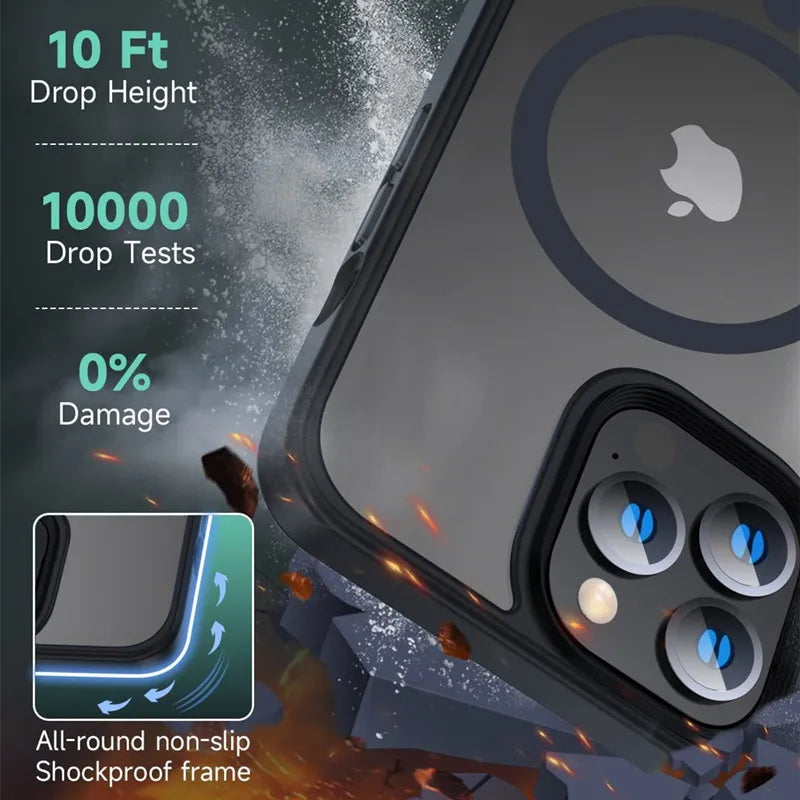 Premium iPhone Hülle Klar HD | Magnetische MagSafe & Kabelloses Laden | Stoßfeste Transparente Hybrid Rüstung mit Kameraobjektiv-Schutz für Apple iPhone 16/16e, 15, 14, 13, 12 Pro Max, Pro, Plus & Mini