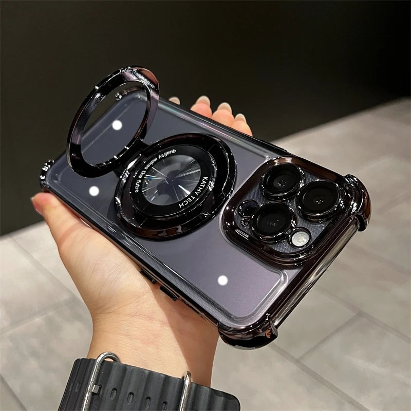 Luxus Ultra-Dünne Matte iPhone-Hülle mit Ringhalterung, Ständer und Kameralinsenschutzabdeckung | MagSafe Case mit magnetischem, kabellosem Schnellladen für Apple iPhone 16/15/14/13/12 Pro Max Plus Mini | Harte PC-Panzertasche, stoßfeste Handyhülle