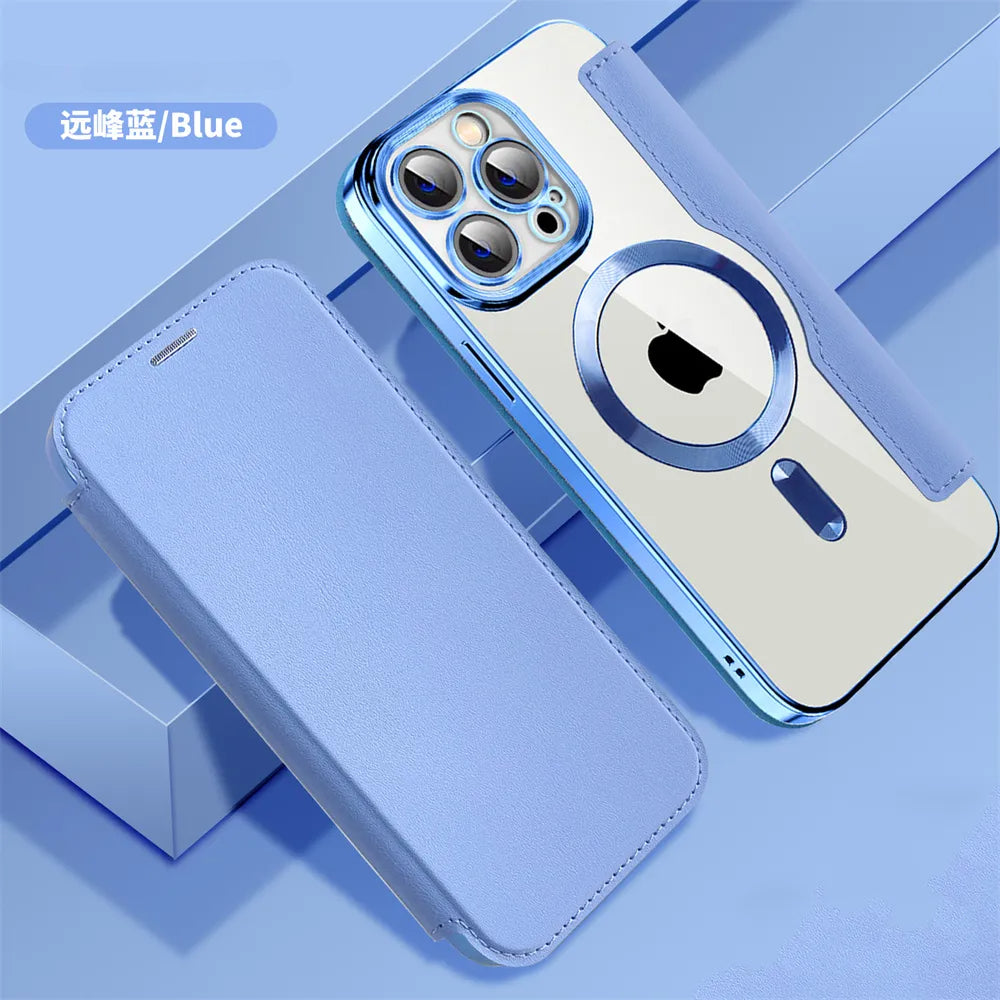 Premium Flip-Lederhülle mit Kartensteckplatz und Kartenhalter Geldbörse, Magnetische & Stoßfeste iPhone Hülle | Flip-Cover Stand Case für Apple iPhone 16/15/14/13/12 Pro Max Plus Mini Cover - Vielseitige Schutzhülle