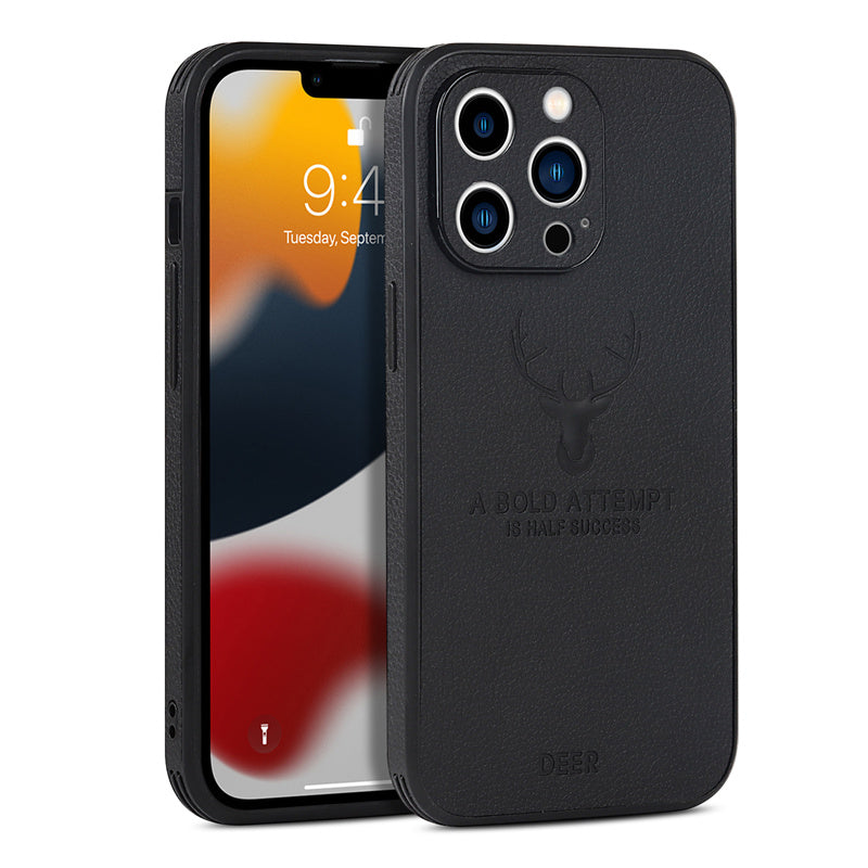 Luxus Stoßstange mit Hirsch-Design und motivierendem Spruch auf Leinwand iPhone-Hülle | MagSafe Case mit Kameraschutzabdeckung | Cover für Apple iPhone 17/17 Air, 16/16e, 15, 14, 13 Pro Max Plus | Panzertasche Hochwertige Handyhülle