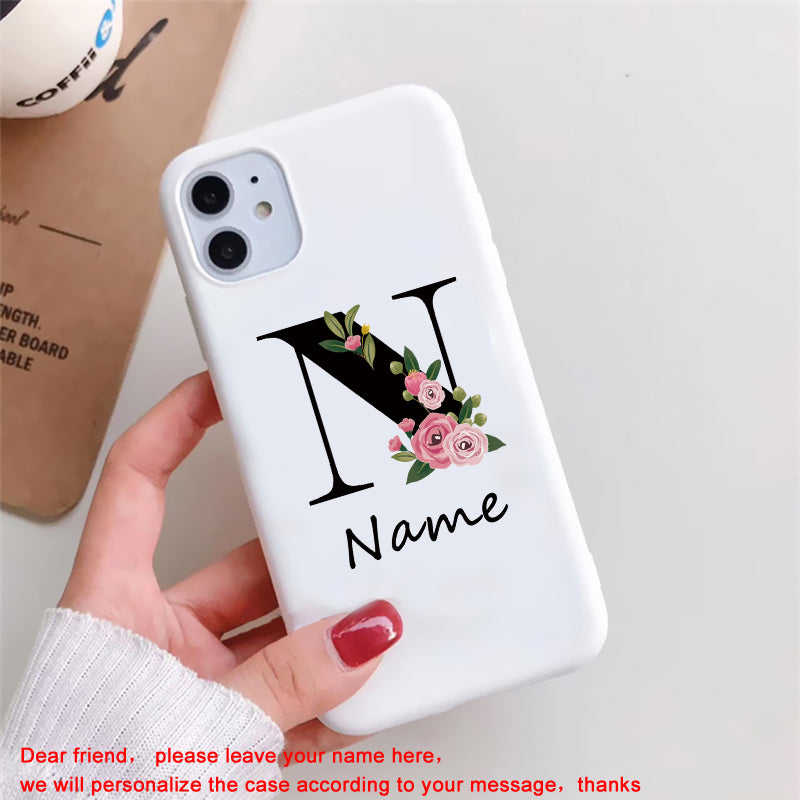 Personalisierte Luxus iPhone Hülle für Apple iPhone 16/16e, 15, 14, 13, 12 Pro Max, Pro, Plus & Mini Cover | Individueller Name & Initialen mit elegantem Blumen-Design | MagSafe kompatibel | Premium Kameraschutz | Gehärtetes Glas | Stilvolle Schutzhülle