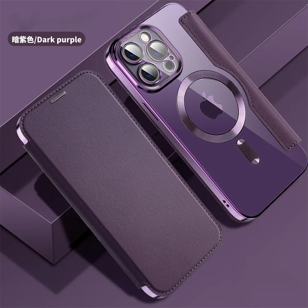 Premium Flip-Lederhülle mit Kartensteckplatz und Kartenhalter Geldbörse, Magnetische & Stoßfeste iPhone Hülle | Flip-Cover Stand Case für Apple iPhone 16/15/14/13/12 Pro Max Plus Mini Cover - Vielseitige Schutzhülle