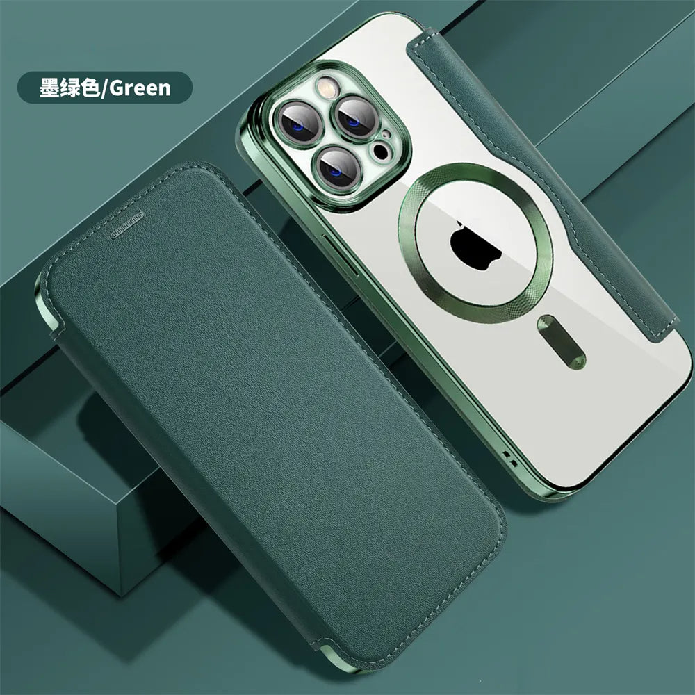 Premium Flip-Lederhülle mit Kartensteckplatz und Kartenhalter Geldbörse, Magnetische & Stoßfeste iPhone Hülle | Flip-Cover Stand Case für Apple iPhone 16/15/14/13/12 Pro Max Plus Mini Cover - Vielseitige Schutzhülle