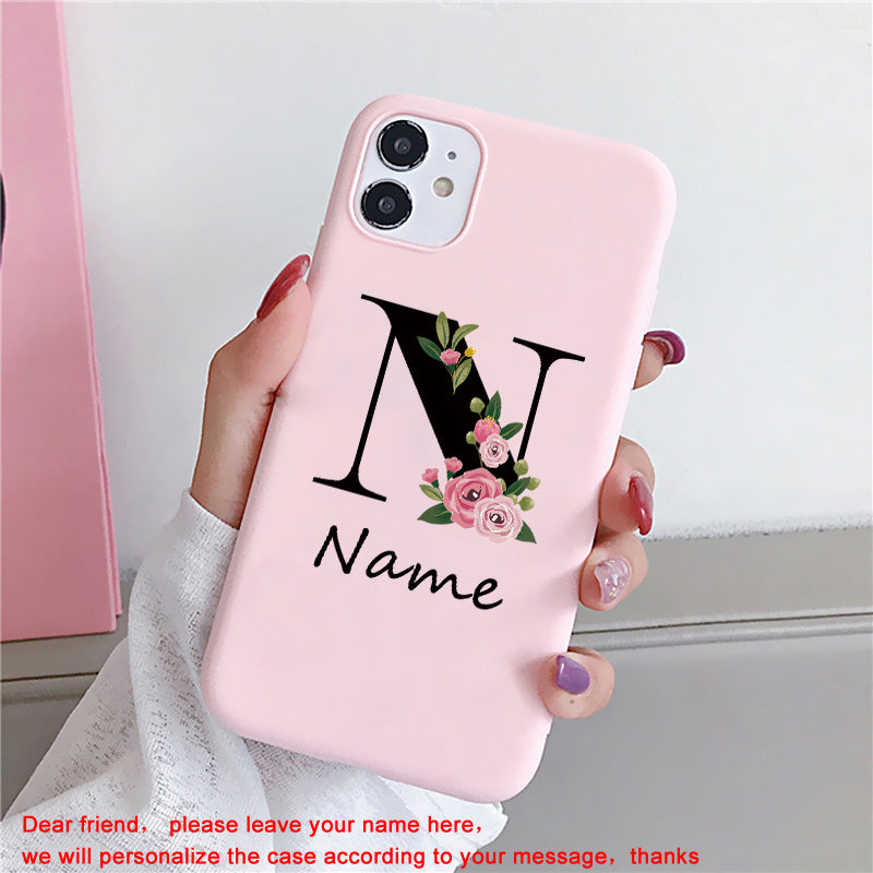Personalisierte Luxus iPhone Hülle für Apple iPhone 16/16e, 15, 14, 13, 12 Pro Max, Pro, Plus & Mini Cover | Individueller Name & Initialen mit elegantem Blumen-Design | MagSafe kompatibel | Premium Kameraschutz | Gehärtetes Glas | Stilvolle Schutzhülle