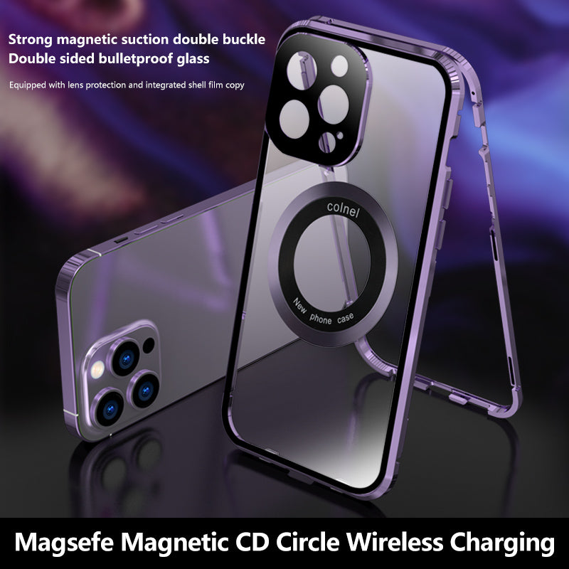 Hochwertige iPhone Hülle mit 360° Vollversiegeltem Schutz aus Glas und Metall | MagSafe-kompatible Schutzhülle mit Rundumschutz, Kameralinsenschutz für Apple iPhone 16/16e, 15, 14, 13, 12 Pro Max, Pro, Plus, Mini Cover | Panzertasche Stoßstangenabdeckung