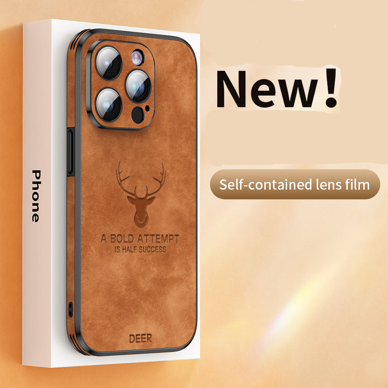 Luxus Stoßstange mit Hirsch-Design und motivierendem Spruch auf Leinwand iPhone-Hülle | MagSafe Case mit Kameraschutzabdeckung | Cover für Apple iPhone 17/17 Air, 16/16e, 15, 14, 13 Pro Max Plus | Panzertasche Hochwertige Handyhülle