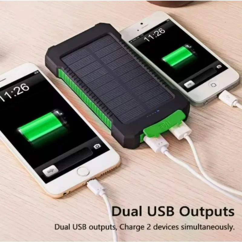 Premium Power Bank 20000mAh Solar Ladegerät | Tragbarer Externer Akku mit 5V Schnellaufladung und super heller Taschenlampe für Smartphones, Apple iPhone, Samsung, iOS & Android  unterwegs