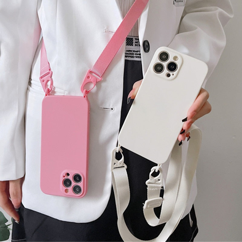 Hochwertige Crossbody-Halskettenriemen Lanyard Weiche Silikon iPhone Hülle | MagSafe Case, Kameralinsenschutzabdeckung für Apple iPhone 17/17 Air, 16/16e, 15, 14, 13 Pro Max Plus Cover – Umhängeband, Schulterriemen, Kartenhalter | Premium Schutzhülle