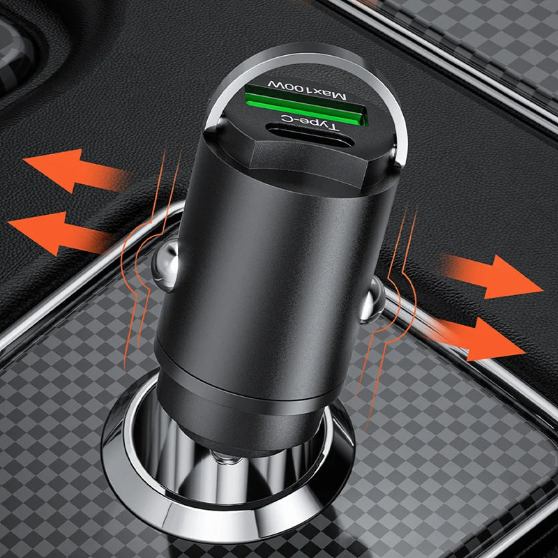 Hochwertiges 200W Mini-Autoladegerät mit Schnellladefunktion für Smartphones, Apple iPhone, Samsung, iOS & Android  Xiaomi, Huawei | QC 3.0 PD, USB Typ C Autotelefonladegerät