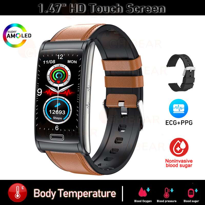 Premium hochwertiges, nicht-invasives Blutzucker-EKG, PPG Gesundheits-Smart-Armband – IP68 wasserdichte Sport-Smartwatch, Blutzuckermessung: Männer & Frauen | Herzfrequenz, Schlafanalyse, Schrittzähler, Anruf- & App-Benachrichtigungen | iOS & Android