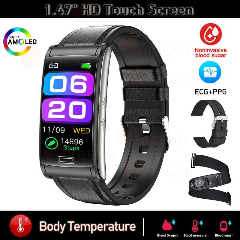 Premium hochwertiges, nicht-invasives Blutzucker-EKG, PPG Gesundheits-Smart-Armband – IP68 wasserdichte Sport-Smartwatch, Blutzuckermessung: Männer & Frauen | Herzfrequenz, Schlafanalyse, Schrittzähler, Anruf- & App-Benachrichtigungen | iOS & Android