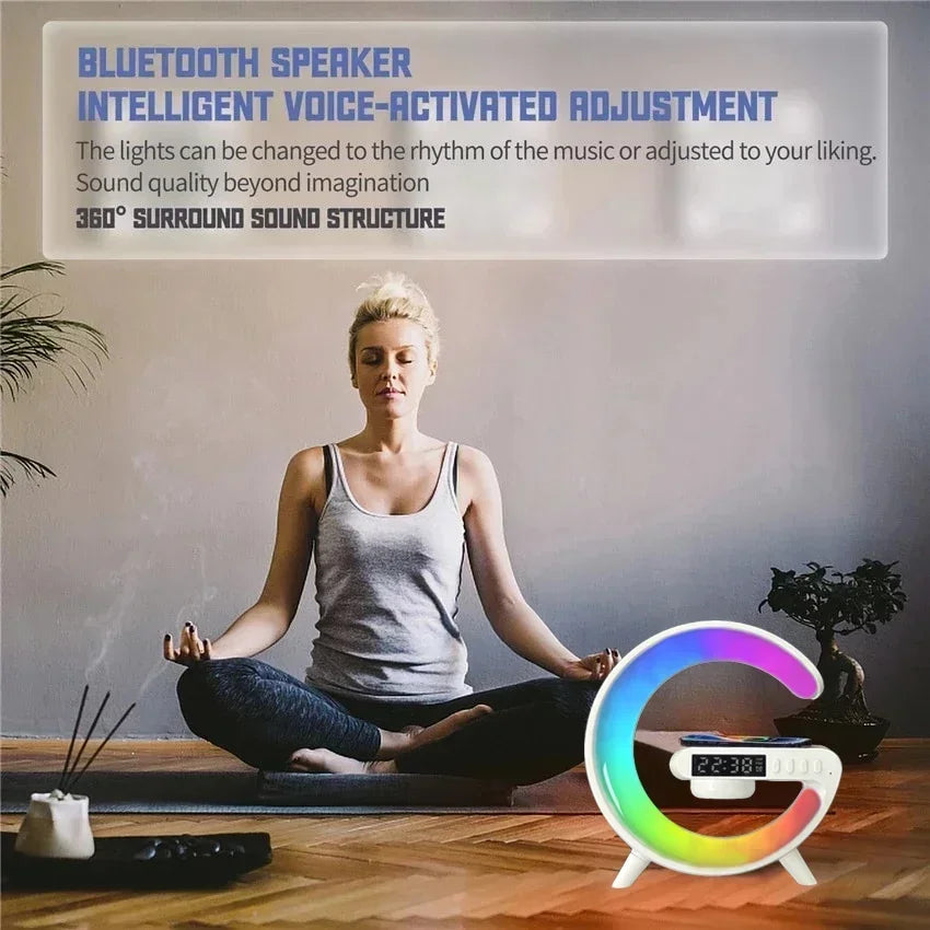 Universal RGB Ladestation LED Kabellose Ladegerät Wecker Bluetooth Lautsprecher | Charging Station Schnellladestation USB C iPhone, Smartphones, Apple iPhone, Samsung, iOS & Android