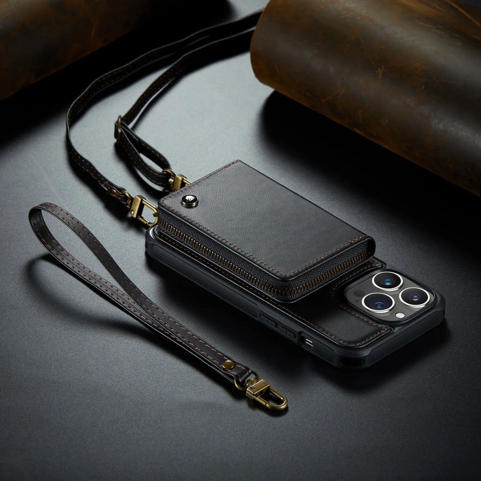 Luxus Leder Wallet Crossbody iPhone Hülle – Premium MagSafe Handykette & Brieftaschen-Case mit Kartenfach, Standfunktion & Handykette, stoßfester 360° Schutz, schlankes Portemonnaie-Ledercover, hält alles organisiert – perfekt für Outdoor & Arbeitstage