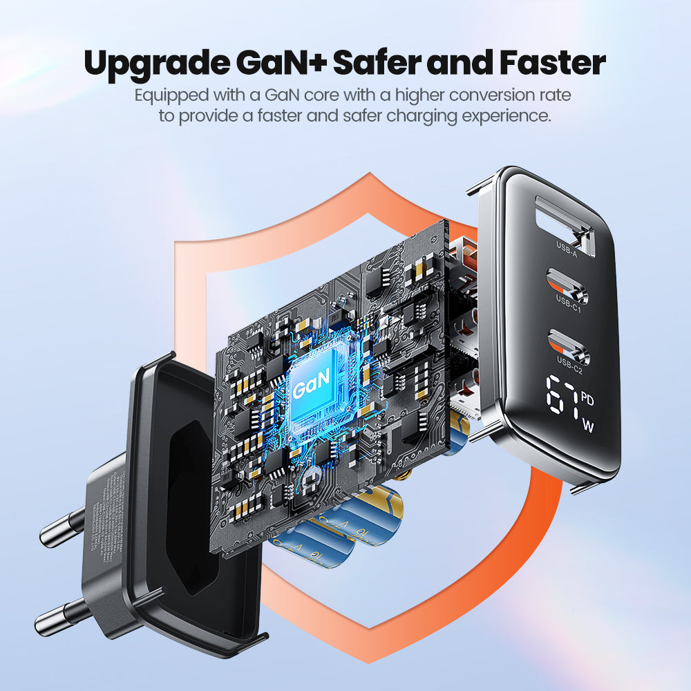 Hochwertiges 67W GAN USB C Ladegerät Schnellladegerät 65W QC 4.0 PD 3.0 45W USB C Typ C Schnellladegerät für Smartphones, Apple iPhone, Samsung, iOS & Android MacBook
