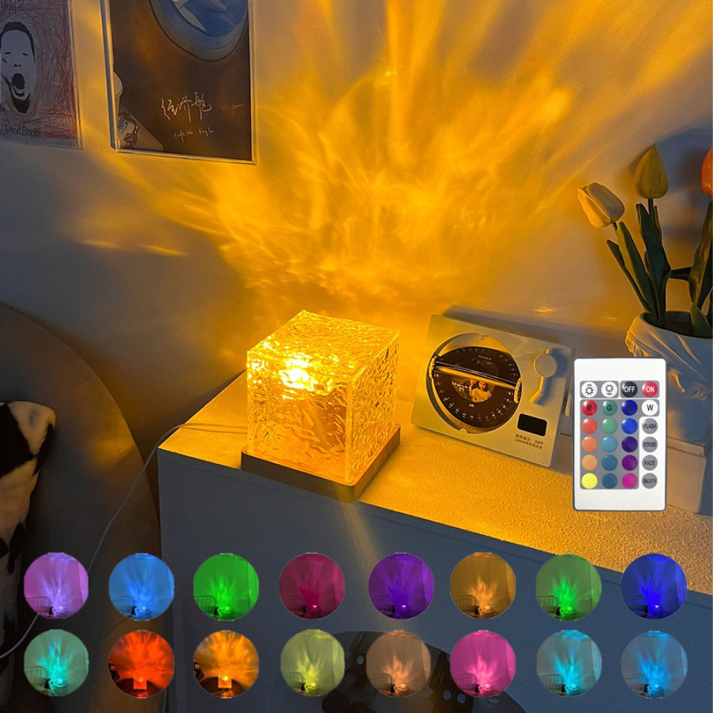 Premium Wasserwellenprojektor Nachtlicht 16 Farben Flammenkristalllampe für Smartphone, Laptop, Tablet, PC, Apple iPhone, iPad, MacBook, iOS, Android, Samsung | Wohnzimmer, Studie, Schlafzimmer | Dynamische Rotation | Limitierte Auflage