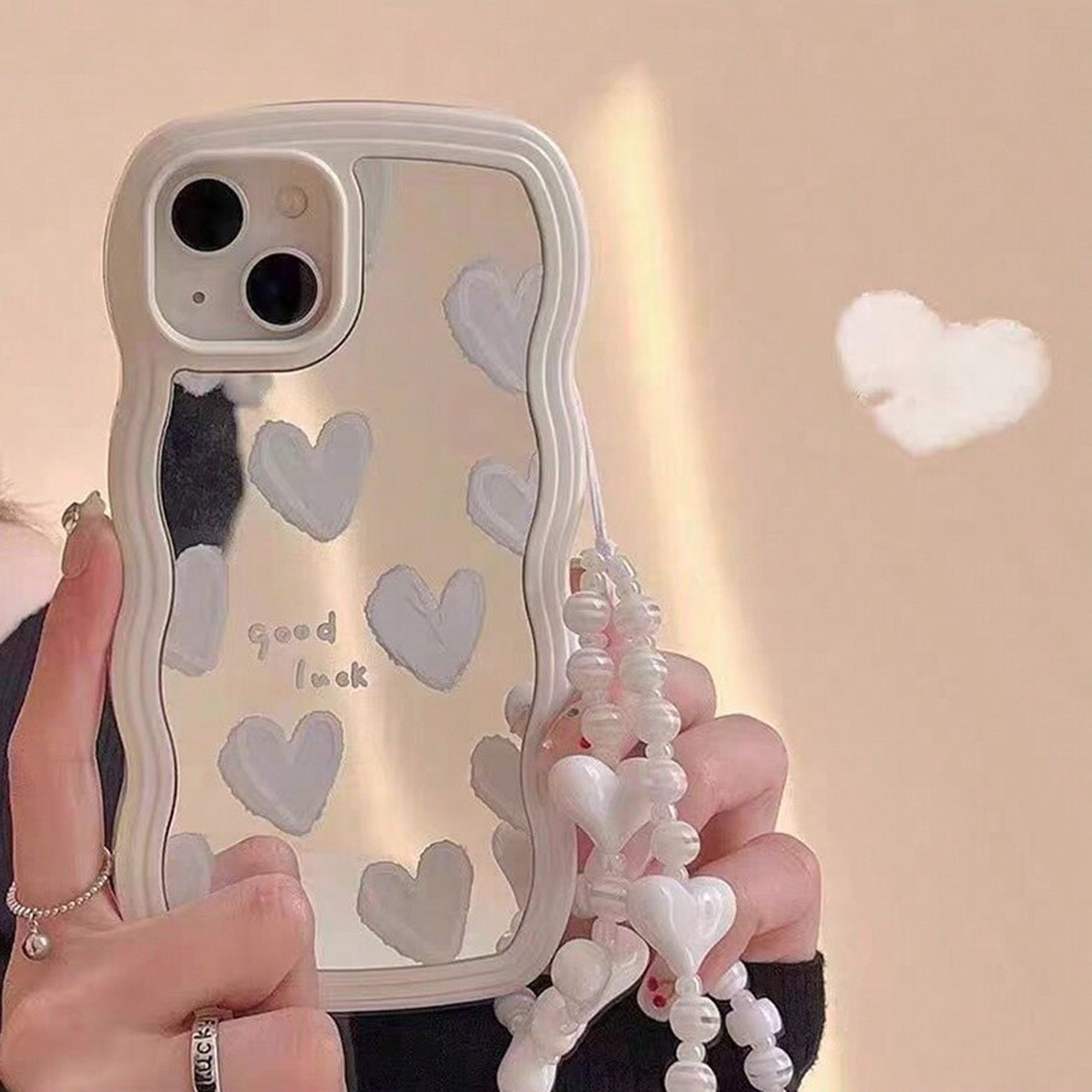 Schöne Weiße Herz-Design Make-up Spiegel iPhone Hülle | MagSafe-kompatible Schutzhülle mit Rundumschutz und Kameralinsenschutz für Apple iPhone 16/16e, 15, 14, 13, 12 Pro Max, Pro, Plus & Mini Cover | Panzertasche und Stoßstangenabdeckung