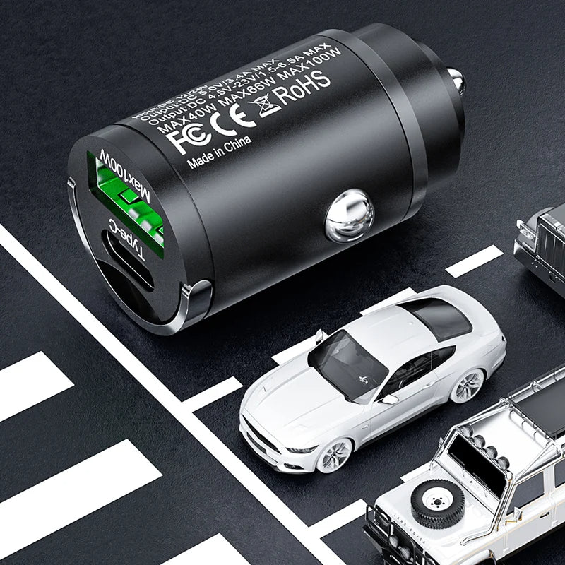 Hochwertiges 200W Mini-Autoladegerät mit Schnellladefunktion für Smartphones, Apple iPhone, Samsung, iOS & Android  Xiaomi, Huawei | QC 3.0 PD, USB Typ C Autotelefonladegerät