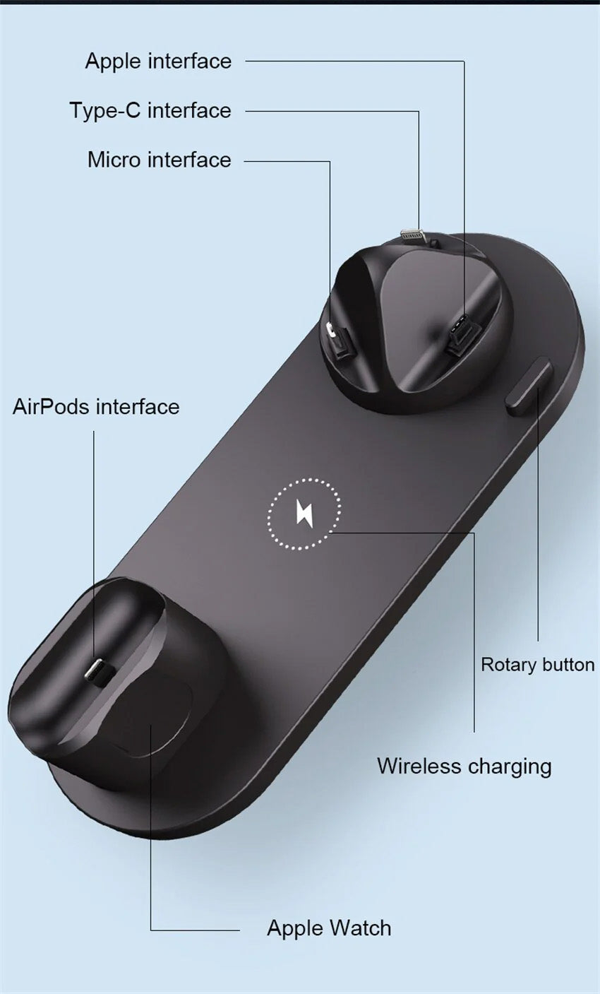 7-in-1 Ladestation Schnelle Kabellose Ladegerät | Schnellladestation, Watch, AirPods, Smartphones, Apple iPhone, Samsung, iOS & Android Schnellladegerät Charging Station