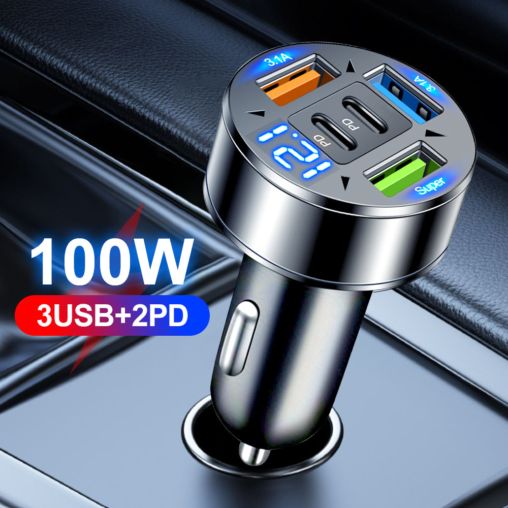 Premium Bluetooth 5.2 FM-Sender Auto-USB Ladegerät, FM/Aux Bluetooth-Adapter, Bass-Boost, 3-Port Car USB Ladestation Smartphones, Apple iPhone, Samsung, iOS & Android